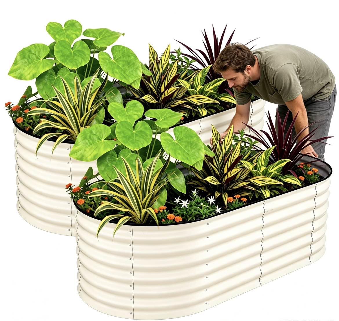180x90x60CM 2 Packs Galvanized Raised Beds for Garden with Safety Edging