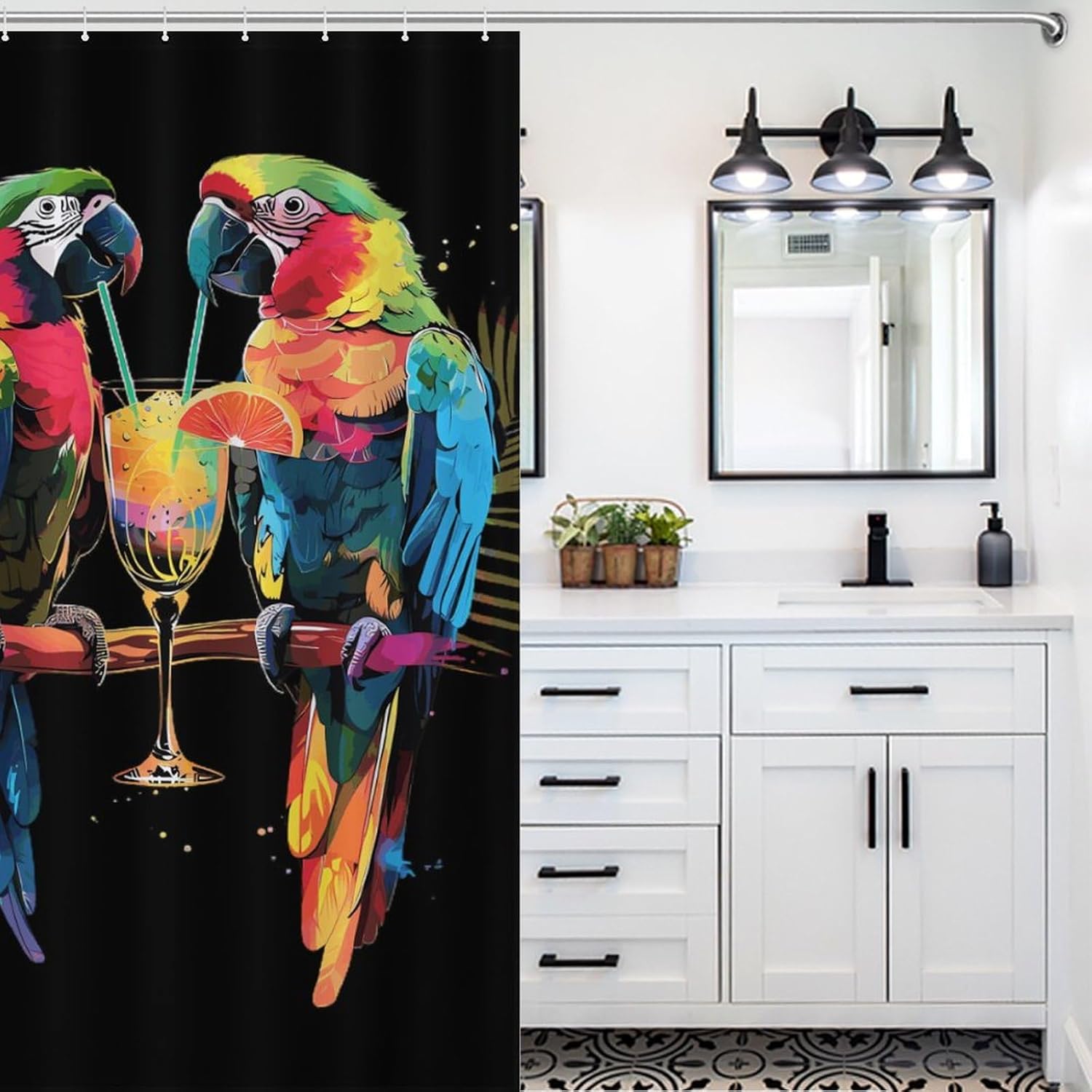 Parrots Drinking Funny Shower Curtains Washable Bath Curtain Liner with Hooks for Bathroom Bath Tubs 48x72Inch（122x183cm）