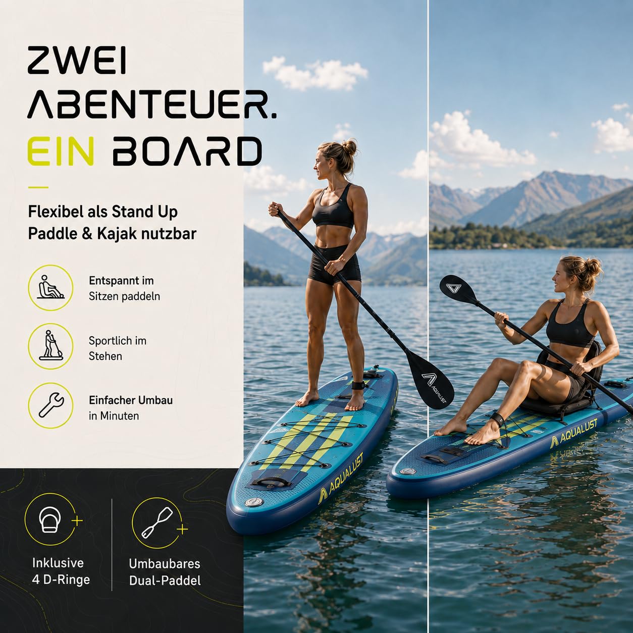 SUP Board aufblasbar Paddel Standup Paddle Stand Up Paddling | 365×84×15cm, 170 kg Traglast, Türkis, Boardset mit Pumpe, Finne, Leash und Rucksack