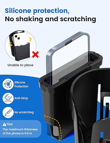 Miniatura 4 de Portavasos para silla de ruedas con soporte para teléfono, soporte para tazas 2 en 1, abrazadera giratoria de 360 con protección contra golpes de