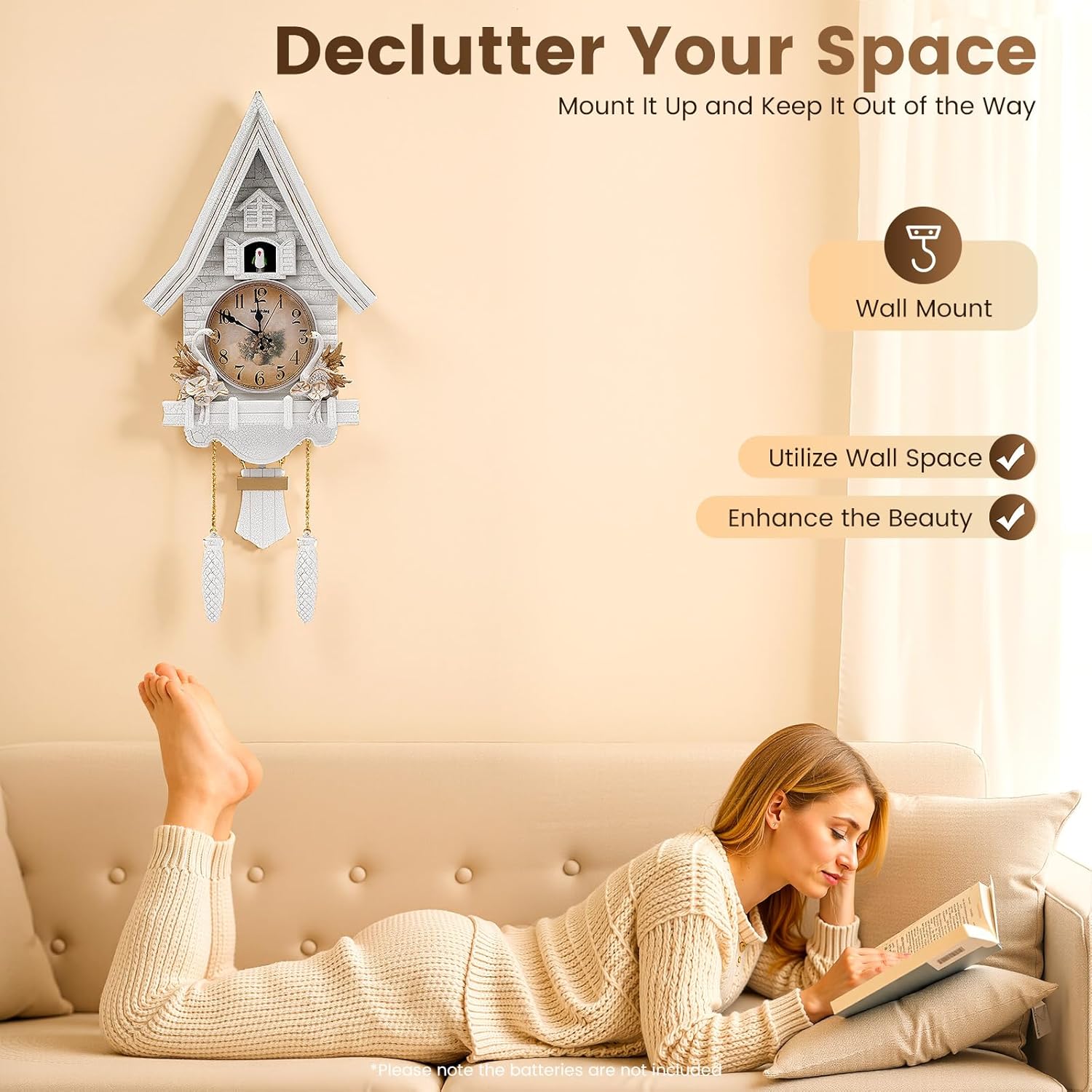 Wall Cuckoo Clock with Chime Function Singing Bird Modern Creative Cuckoo Wall Clock Adjustable Volume Silent Operation for Living Rooms Bedrooms Hotels Offices