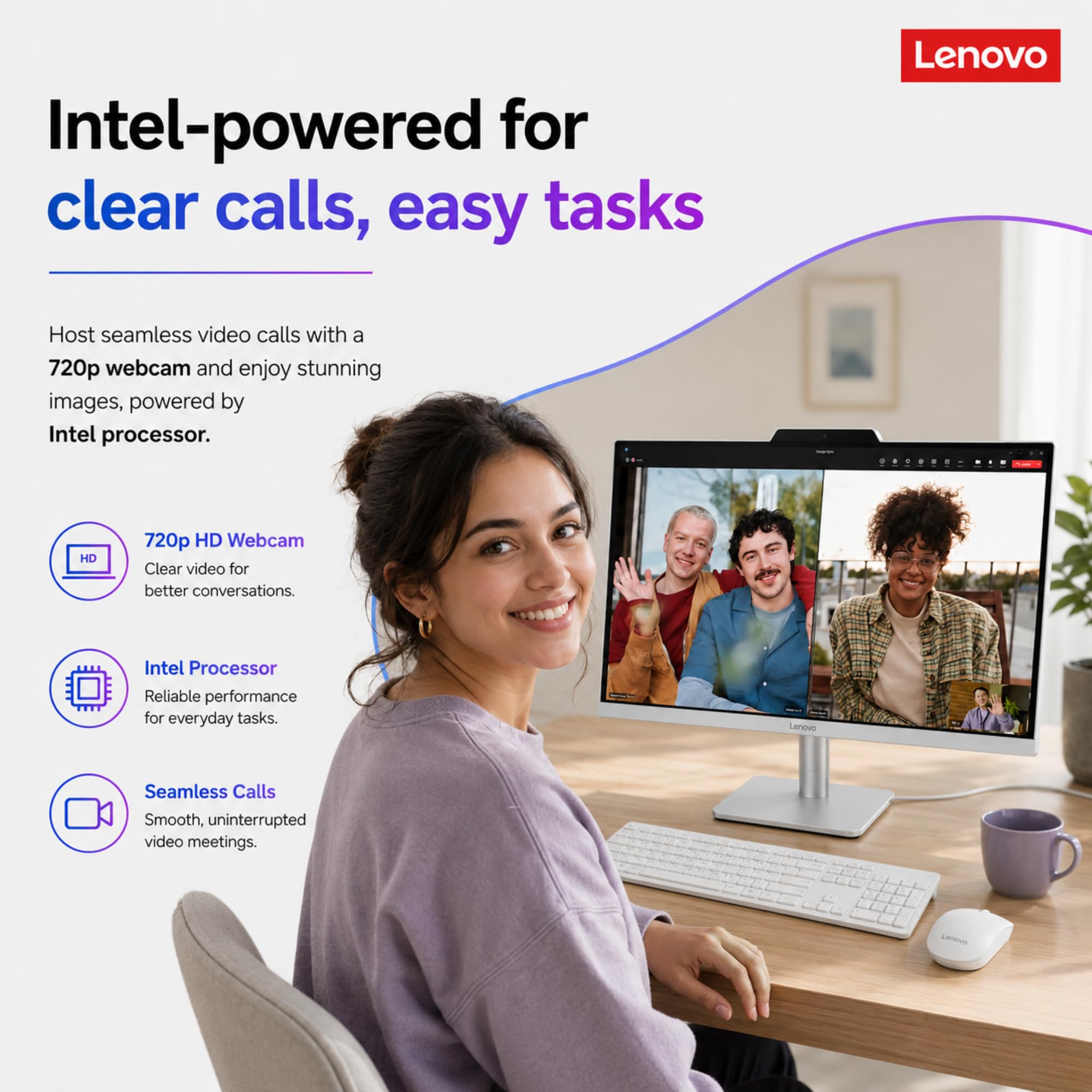 Lenovo IdeaCentre - Computer desktop all-in-one ad alte prestazioni da 61 cm, processore Intel Core i3 a 8 core, 32 GB di RAM, SSD da 1 TB, Office 365 per il Web, KB e mouse wireless, base di ricarica