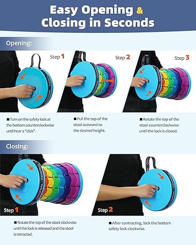 Miniatura 7 de Taburete plegable portátil  Taburetes plegables ajustables para adultos, asiento plegable retráctil con capacidad de carga de 400 libras para