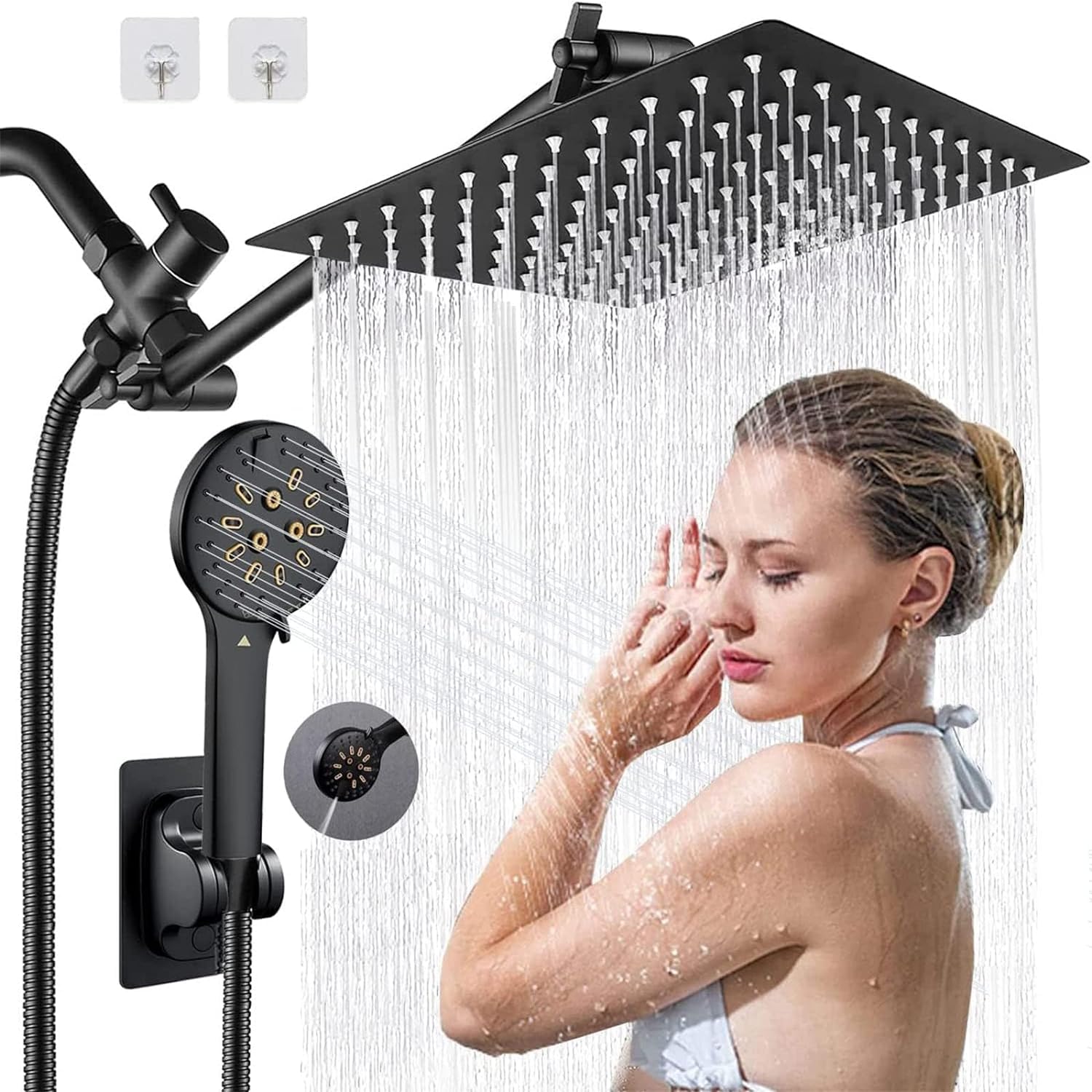 Shower Head,8"Rain Shower Head With Handheld Spray Combo With 11'' Angle Adjustable Extension Arm/Flow Regulator/Shower System,High Pressure Rainfall Shower Head Bathroom,Chrome - View #4