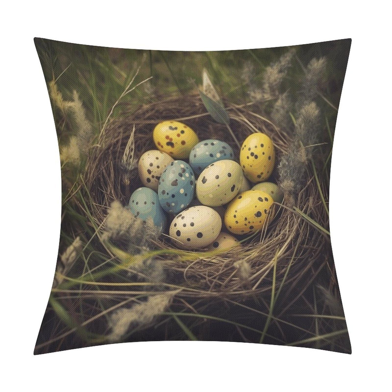 Eggs in Grass Nest Pillow Covers 18x18 Inch, Pillow Cases Boho Farmhouse, Throw Pillow Covers for Couch Sofa Bed Spring Home Decor