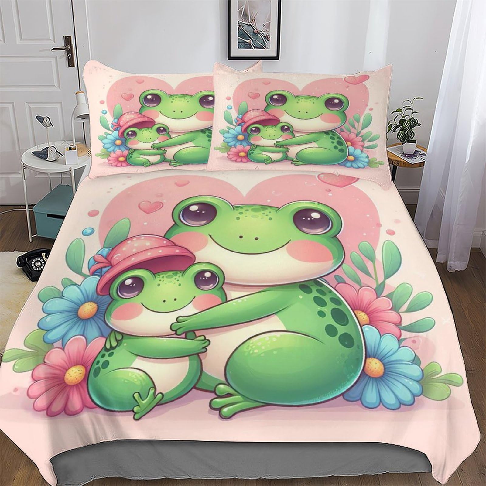 Housse de couette grenouille 3D idée cadeau lit King 220x240cm pour garçon et fille