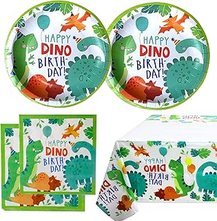 Dinosaur Birthday Party Supplies,20 Plates 20 Napkins + Tablecloth Set for Dinosaur Birthday Party Decorations for Boys Kids Disposable Dinner Dessert Cake Tableware Dinosaur Plates Napkins Tablecloth