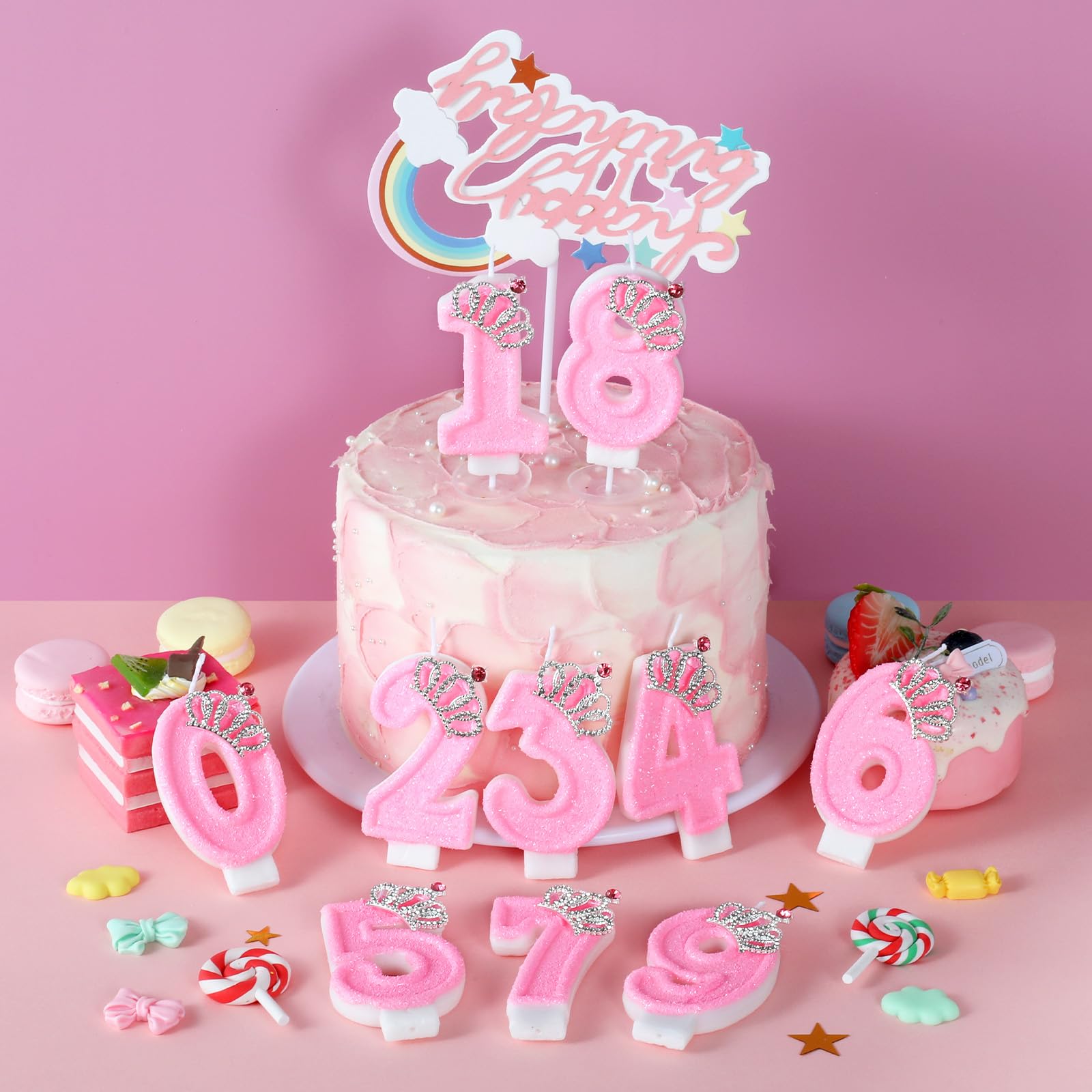 Bougie d'anniversaire rose en forme de chiffre 2 - Décoration de gâteau d'anniversaire rose - Décoration de gâteau d'anniversaire pour filles et femmes