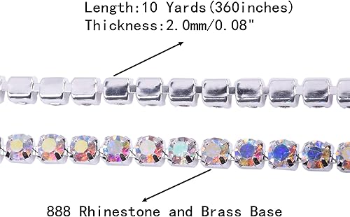 Miniatura 6 de KAOYOO - Cadena con cuentas de diamantes de imitación, 9 metros (10 yardas) para manualidades, joyas y decoración de bodas. Plata con cuentas