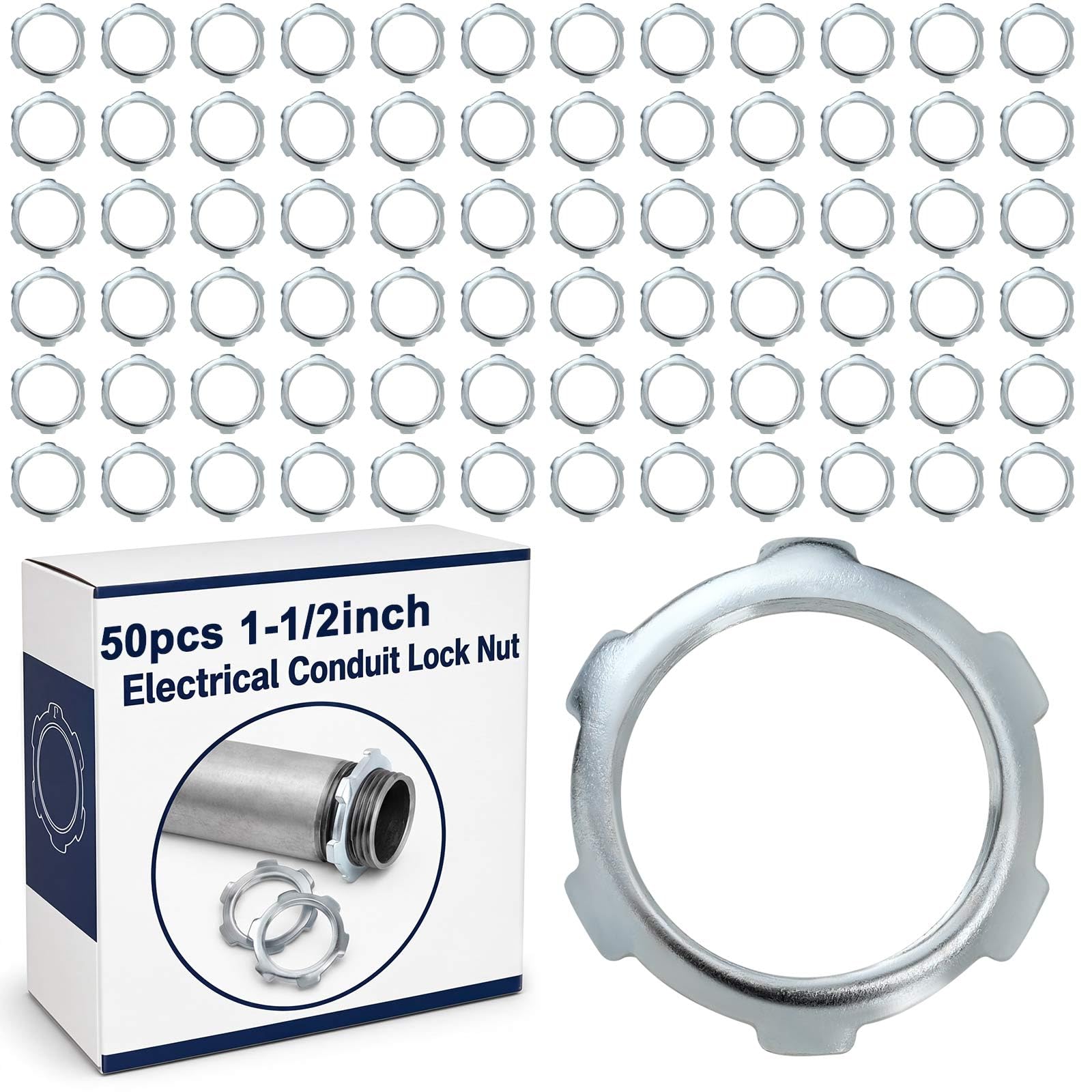 Yaocom 50 Pcs Electrical Conduit Lock Nut Rigid Lock Nut, 1-1/2 Inch