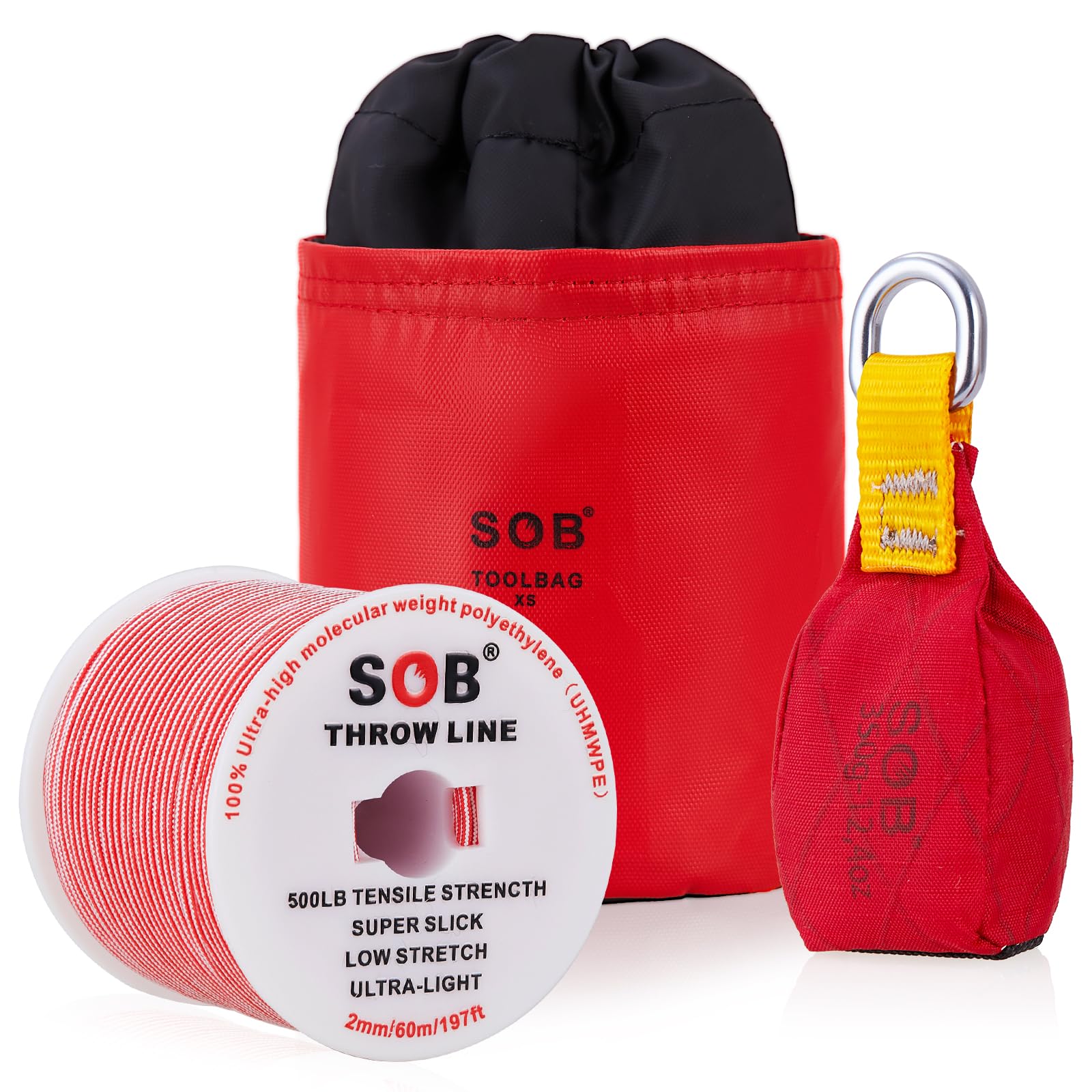 SOB Bolsa de Lanzamiento con Cuerda de 60m para Escalada de Árboles, Montañismo (Rojo, 350g)