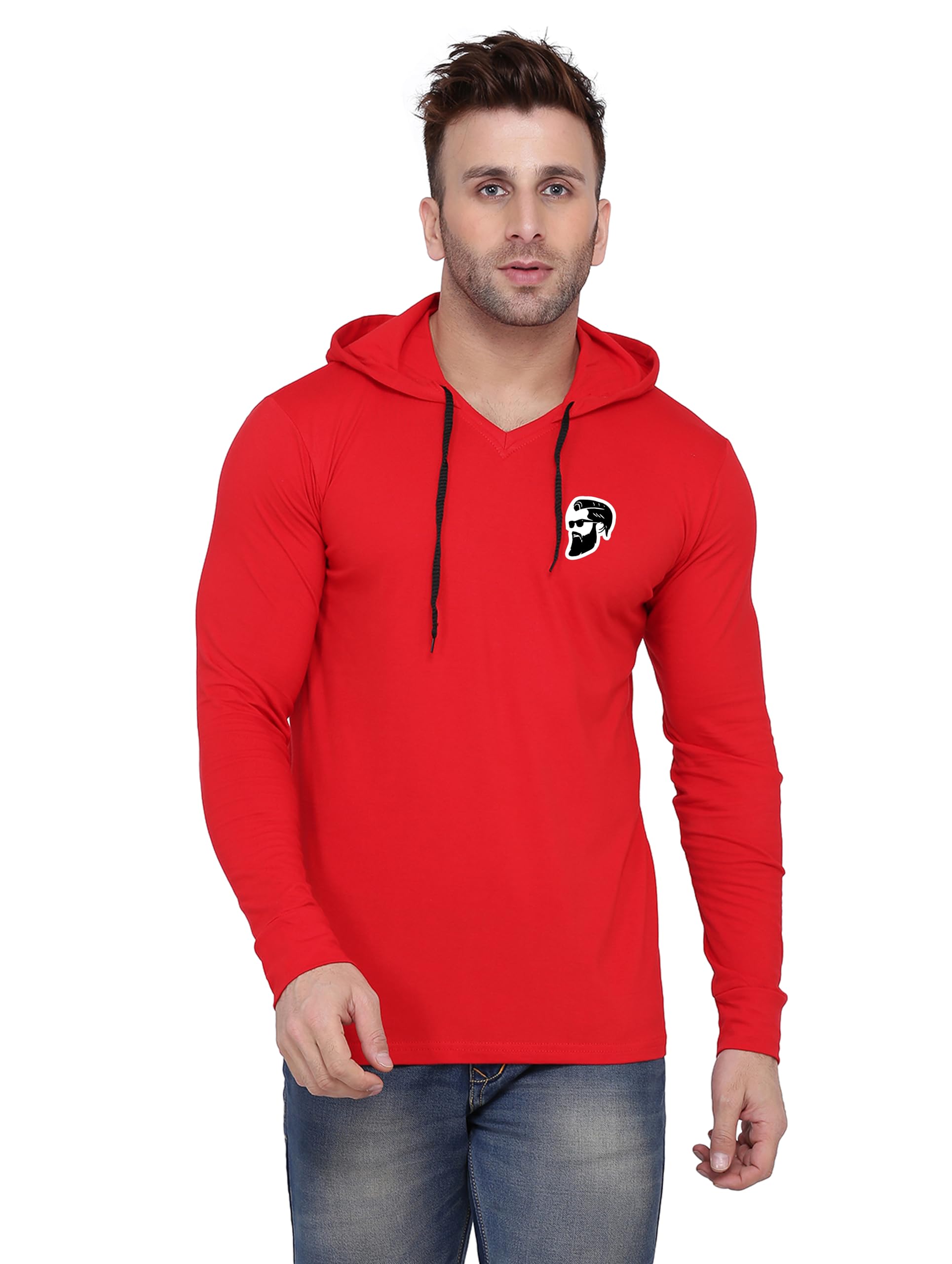 Men's Hooded Long Sleeve T-Shirt with Chest Print | Cotton Blend Casual & Activewear Hoodie Tee-picture-33