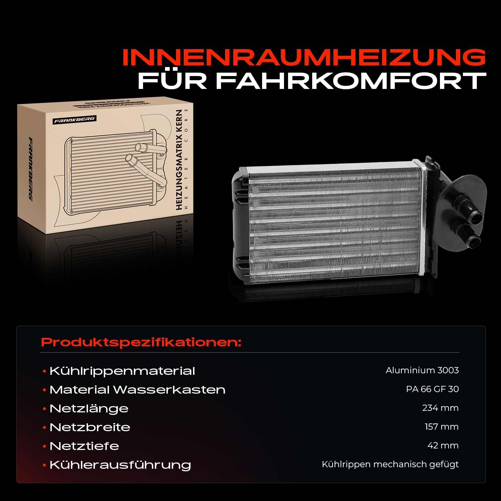 Frankberg Wärmetauscher Innenraumheizung Kompatibel mit California T4 Camper 70J 7DJ 7DK 2.5L 2.8L Benzin 1996-2003 Transporter IV Bus 1.9L-2.5L Diesel 1990-2003 Replace# 701820031