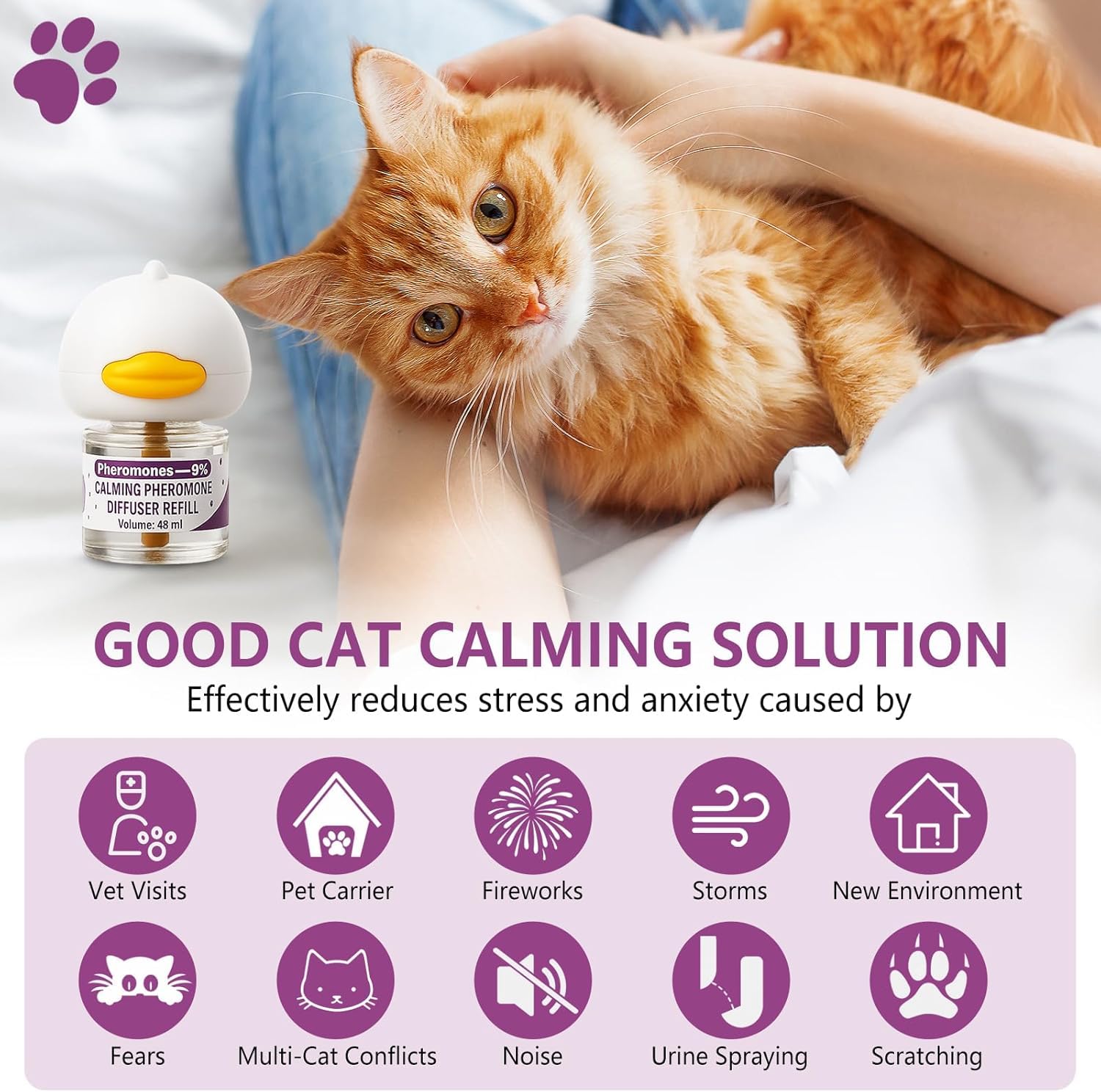 Cat Pheromones Calming Diffuser, Cat Calming Diffuser with 2 Diffusers + 4 Refills, Cat Calming Diffuser Plug in - Relieve Anxiety, 120 Days Starter Kit Long-Lasting Stress Relief for Cats (Purple) - image 2