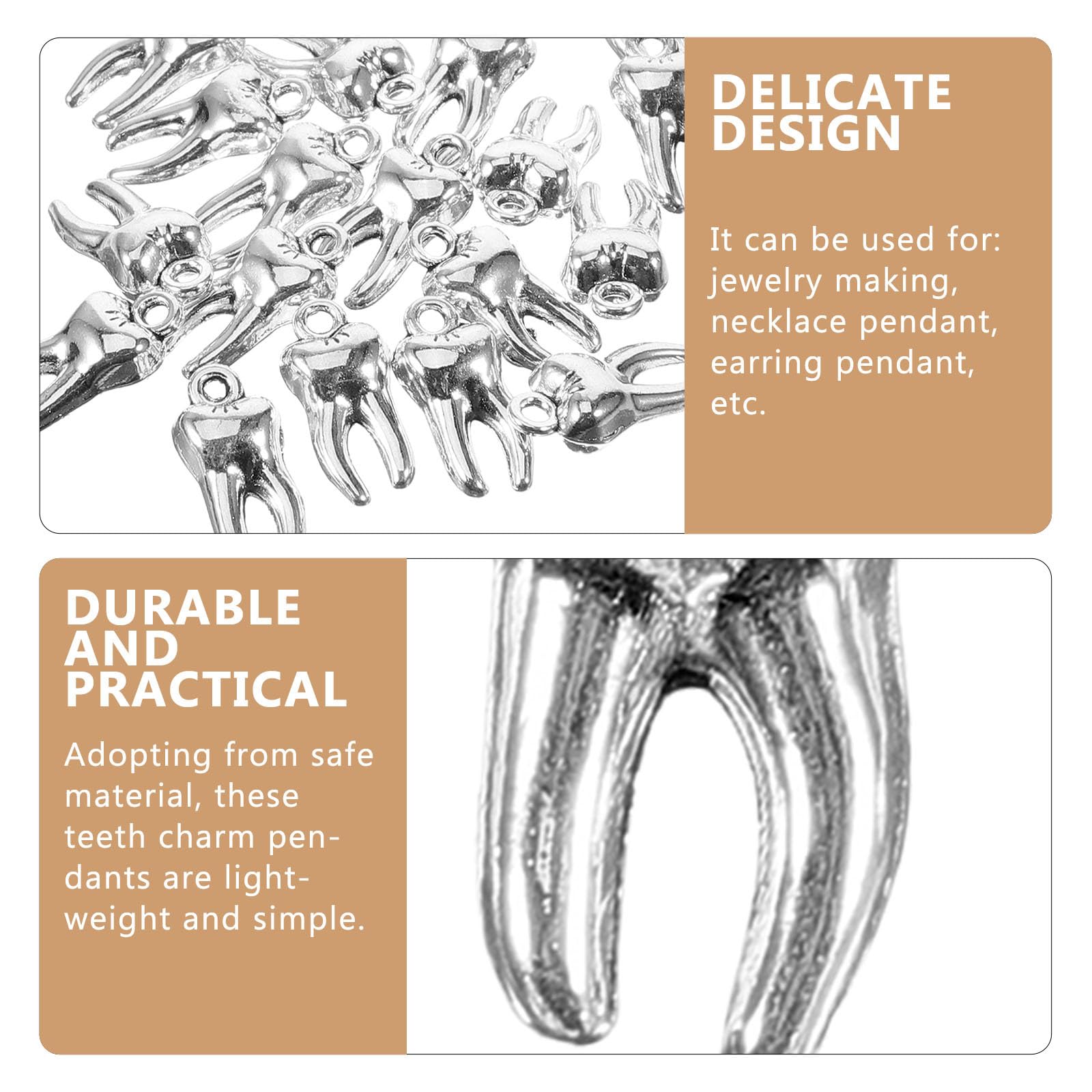 VILLCASE Teeth Pendant Ornaments Silver Alloy 3D Realistic Tooth Charms for Necklace Bracelet Bag Accessories Small 0.6 Inch Metal Tooth Pendants - Image 3