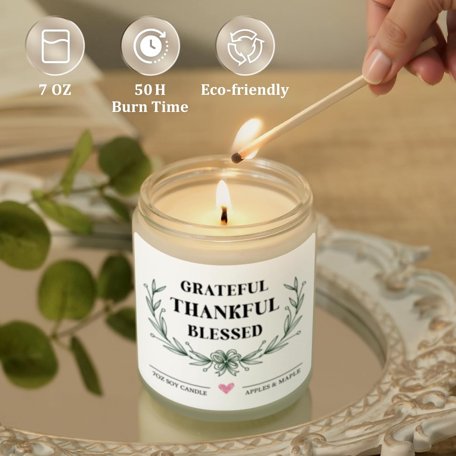 Gifts for Women Men, Grateful Thankful Blessed Candle - Apple Maple Scented, Thanksgiving Housewarming Gifts for Hostess Friend, Christian Gift for Women, Fall Decorations for Home - Image 5