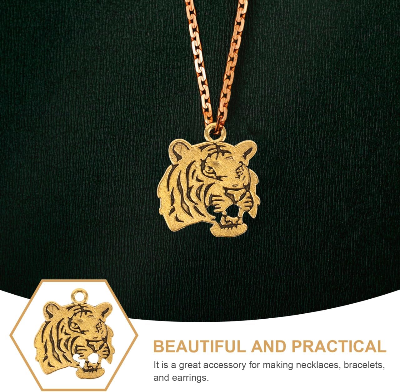 30pcs Tiger Charm for Jewelry Making, Antique Gold Tiger Head Pendant for Necklace Bracelet, Metal Animal Charms for Keychain Bag Beads Accessories