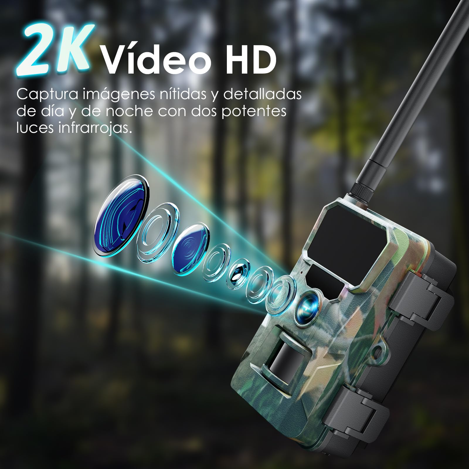 WOLFANG Cámara de Caza 4G, Cámara Fototrampeo 48MP 2K HD, Nocturna 850 NM LED IR con 0,2 s Activación, Cámara Caza Impermeable IP66 para Vida Silvestre y Monitoreo de Seguridad WT07