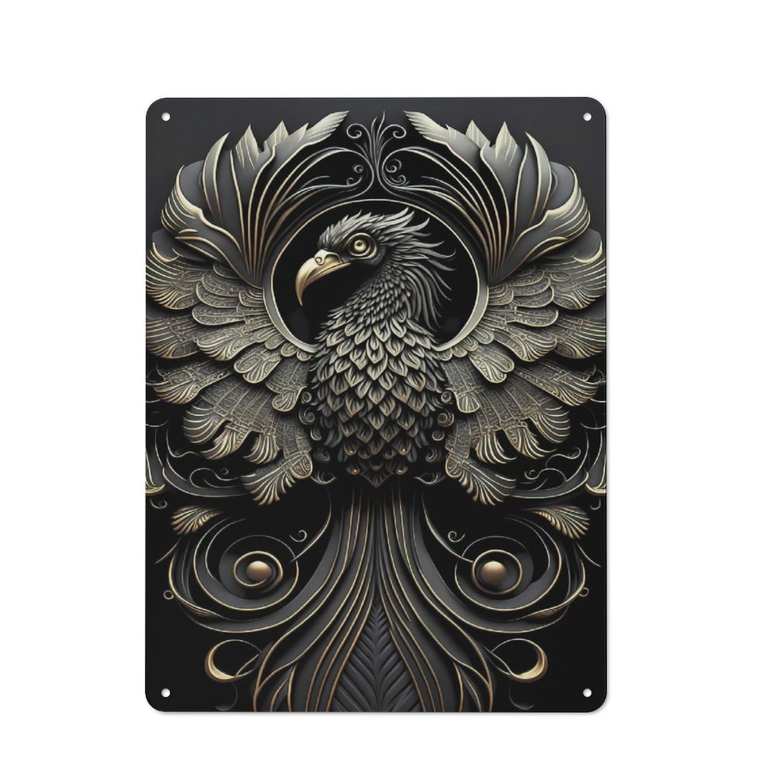 Junmoney Style-23 Vintage Metal Plaque 40X30cm Featuring Golden Phoenix Art Deco For Hallway Wall, For Wall Display Collectors