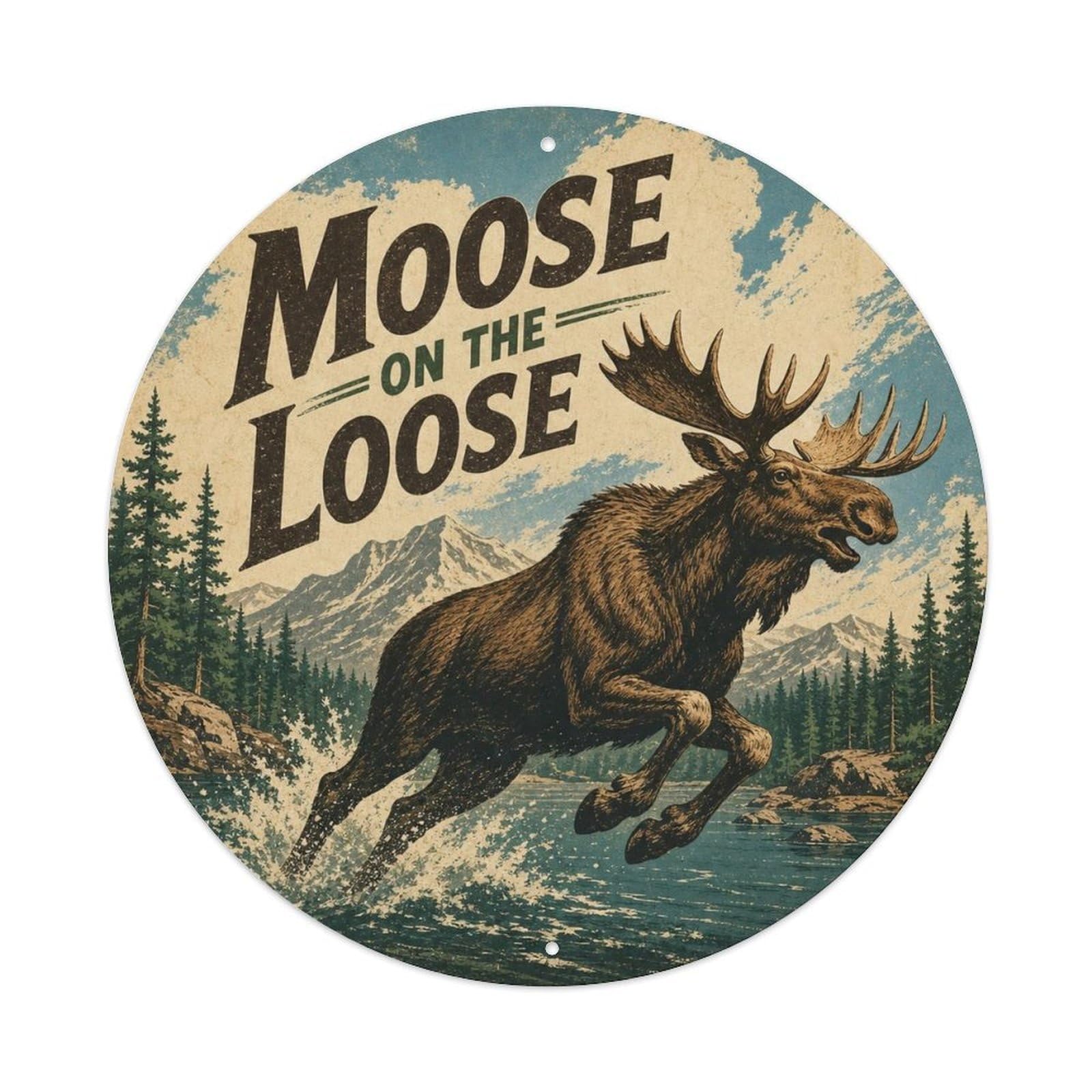 Okngb Style Moose Playful Pose Funny Animal Vintage Cartoon Rustic Metal Tin Sign Plaque Wall Decor For Cafe, Man Cave, Club Bar, Office, Home Garden Round Metal Poster 8X8inch