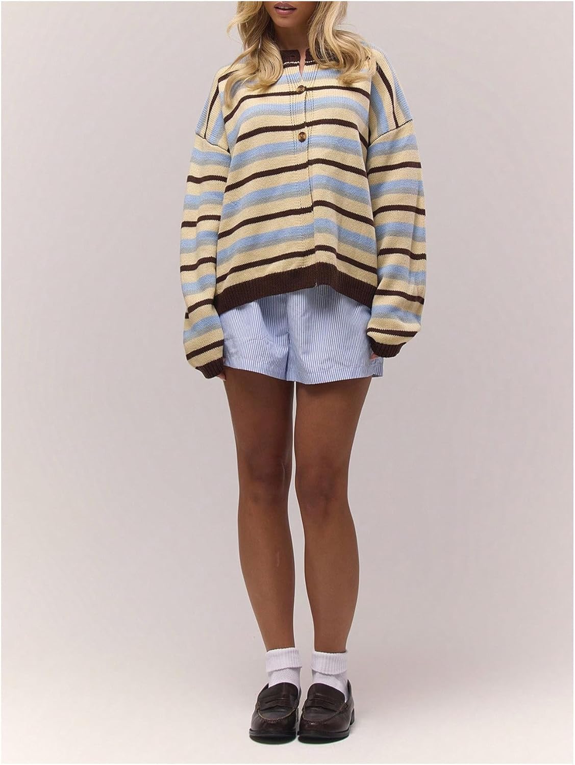 GORGLITTER Women's Button Up Striped Sweater Cardigan Lightweight Long Sleeve Crewneck Fall Trendy 2025 Knitwear Tops - Image 5