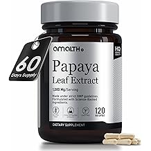 Papaya Leaf Extract Digestive Enzymes 1000mg,10x Potency 120 Veg Capsules- Blood Platelet, Bone Marrow &amp; Spleen Support, Digestive and Immunity Support Developed in USA by Amalth