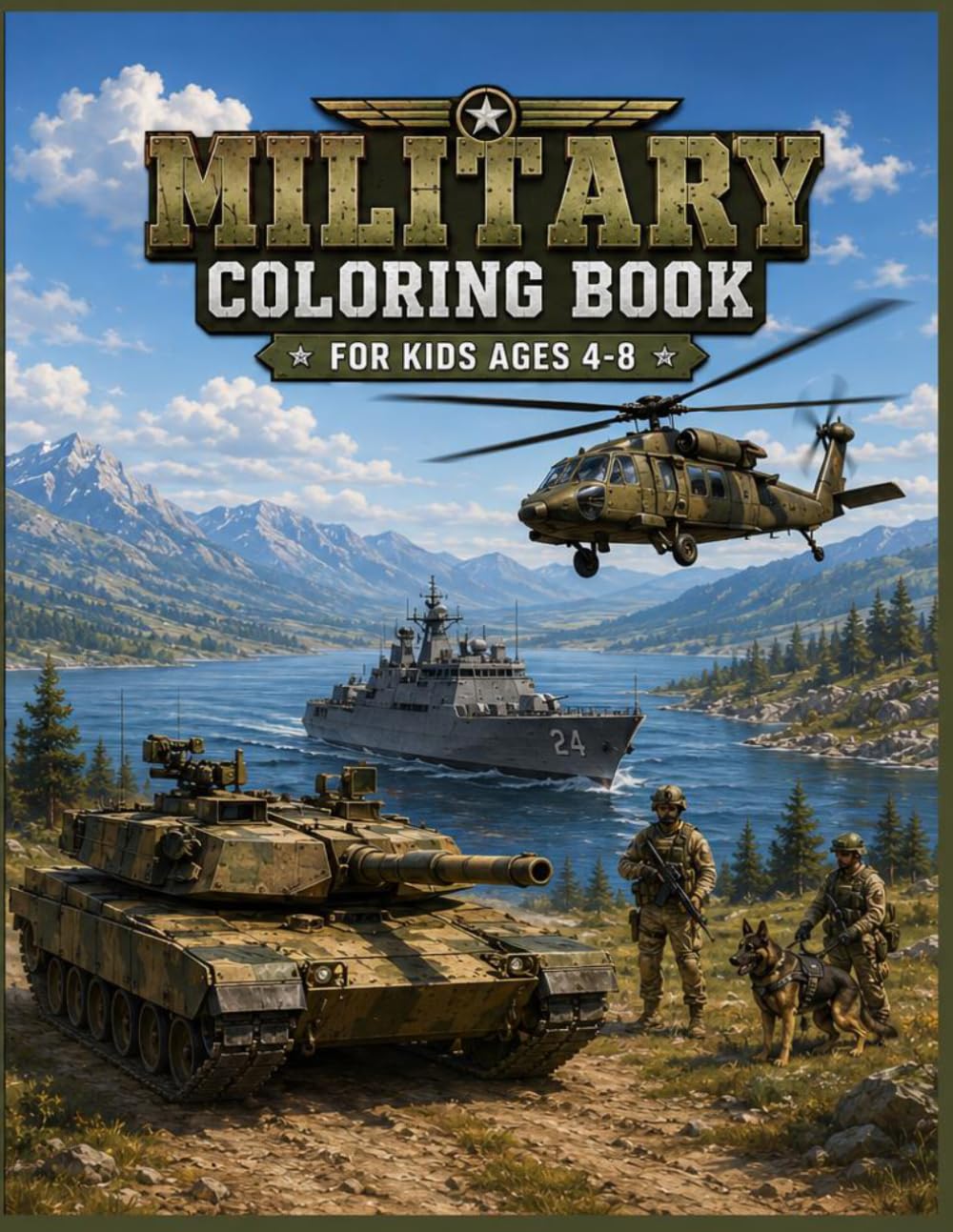 Military coloring book: awesome military vehicles, Aircraft, and Soldiers to color for kids ages 4-8