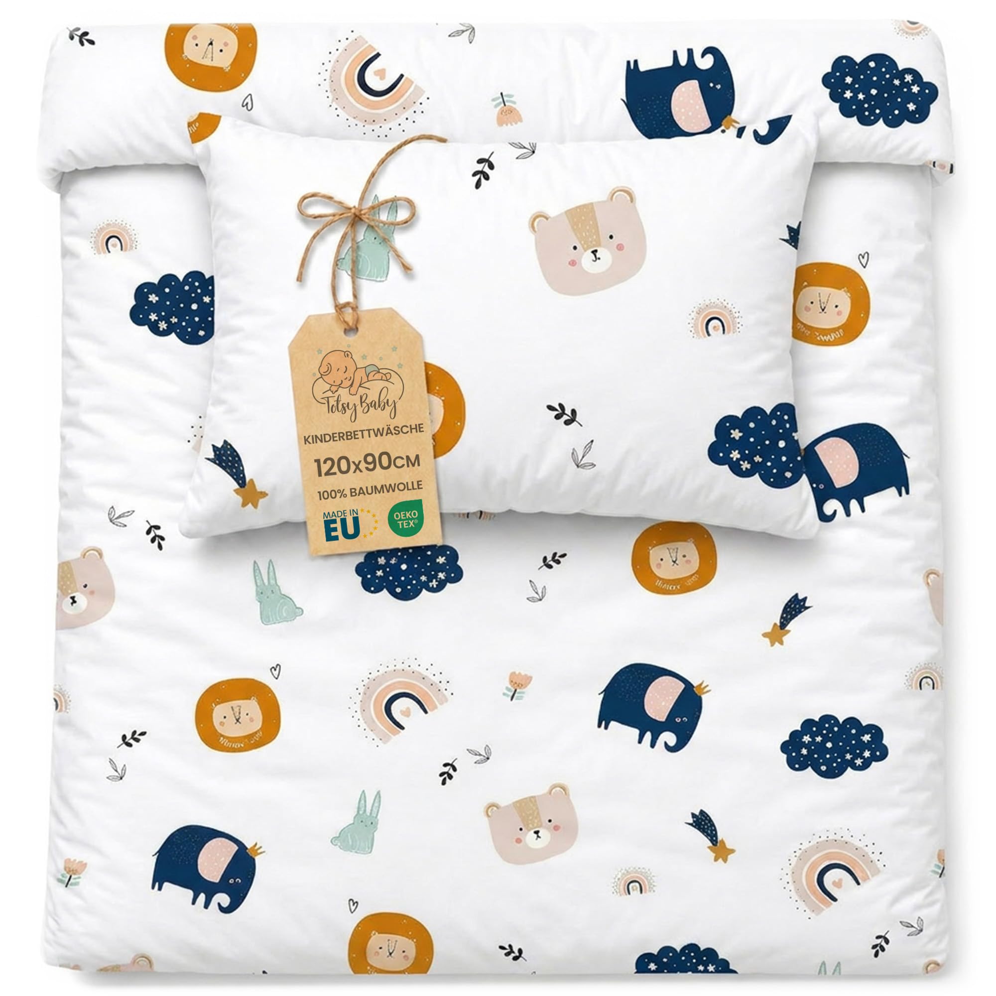 Totsy Baby Cot bed duvet cover set 90x120 cm - Cotton toddler quilt covers for girl and boy Set Comforter cover 90 x 120 cm and pillowcase 60 x 40 cm Oeko-Tex