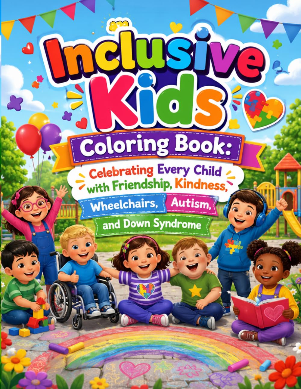 Inclusive Kids Coloring Book: Celebrating Every Child with Friendship, Kindness, Wheelchairs, Autism, and Down Syndrome