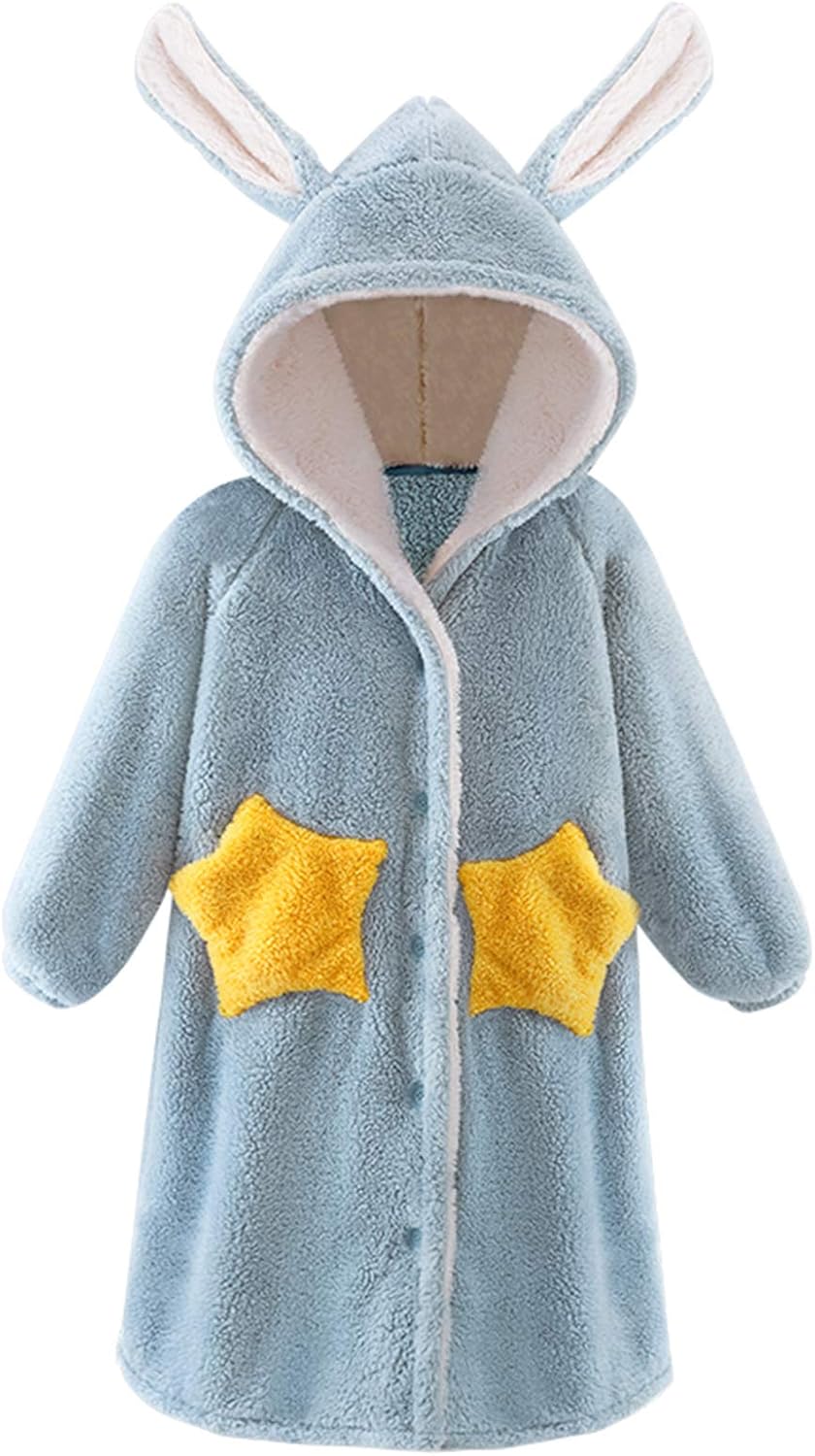 HAOXIANG Batas para Niños De 5 A 15 Años, Suave Y Acogedora Bata De Baño 100% Franela para Niñas con Bolsillo De Estrella Bata De Casa para Niños con Capucha para Batas De Regalo De Año Nuevo,130cm