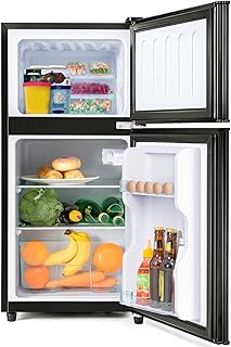 Frigorífico-congelador combinado doble puerta 60 litros volumen de congelación: 22 litros volumen de enfriamiento: 38 litros 102 kWh/año iluminación LED mininevera para dormitorio color negro.