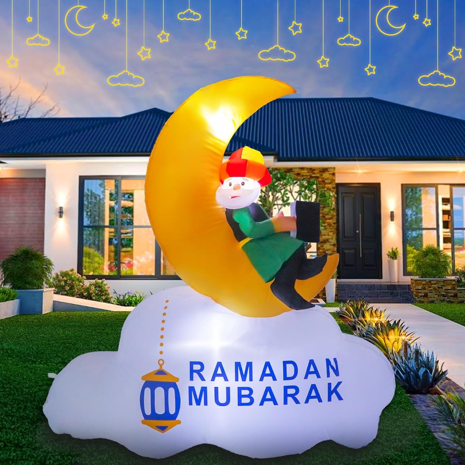 Dawdix Inflatable Ramadan Decorations,Blow Up Ramadan Yadr Decoration with LED Lights, Muslim Islamic Eid Mubarak Decor for Outdoor Holiday Party, Garden, Lawn
