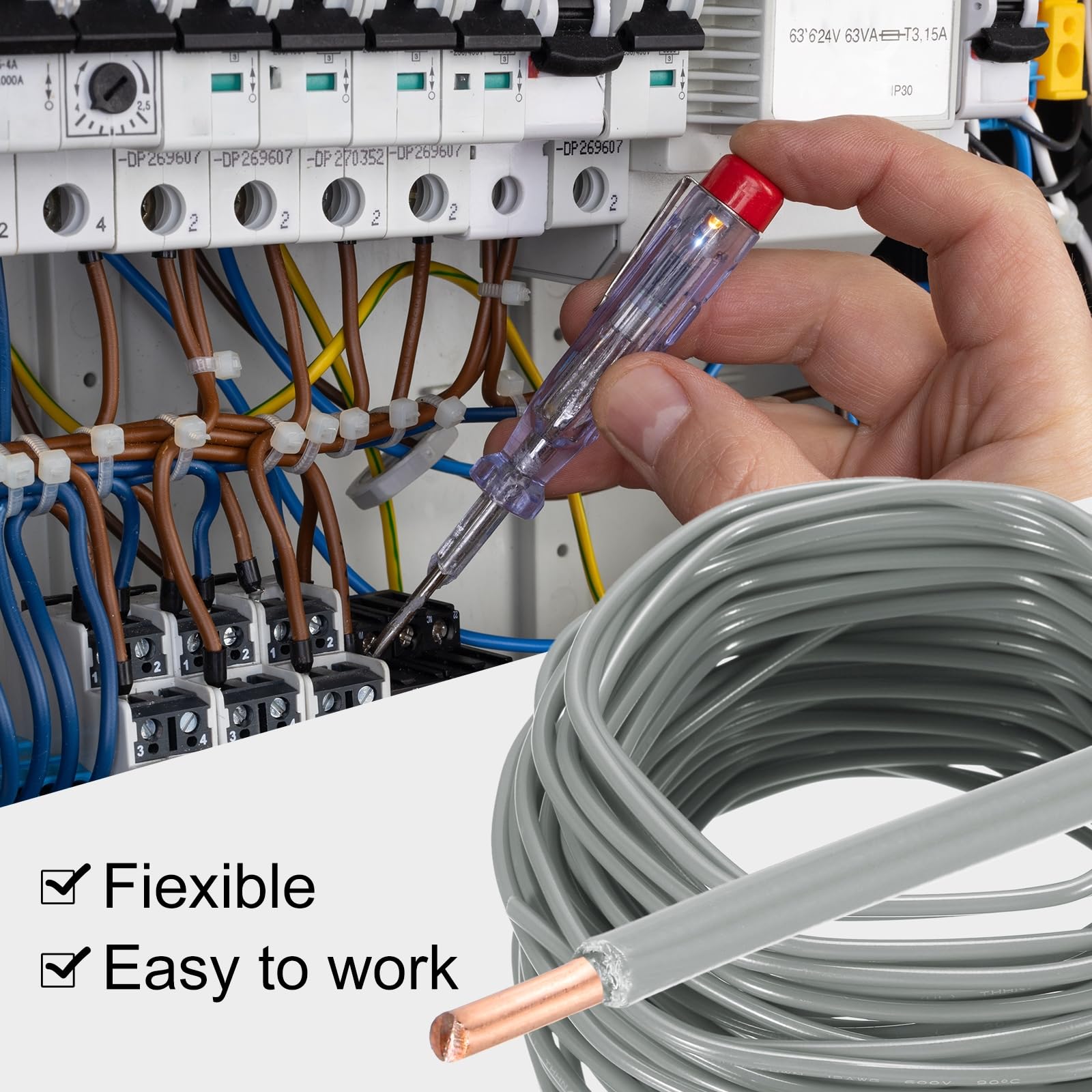 QUARKZMAN 150 Fuß Elektrischer Draht Isoliert Massivkupfer 12AWG Anschlusskabel THHN Draht Wohnbereich Industrie Erdung Elektrisch Bewertet Für 600 Volt UL Gelistet Grau