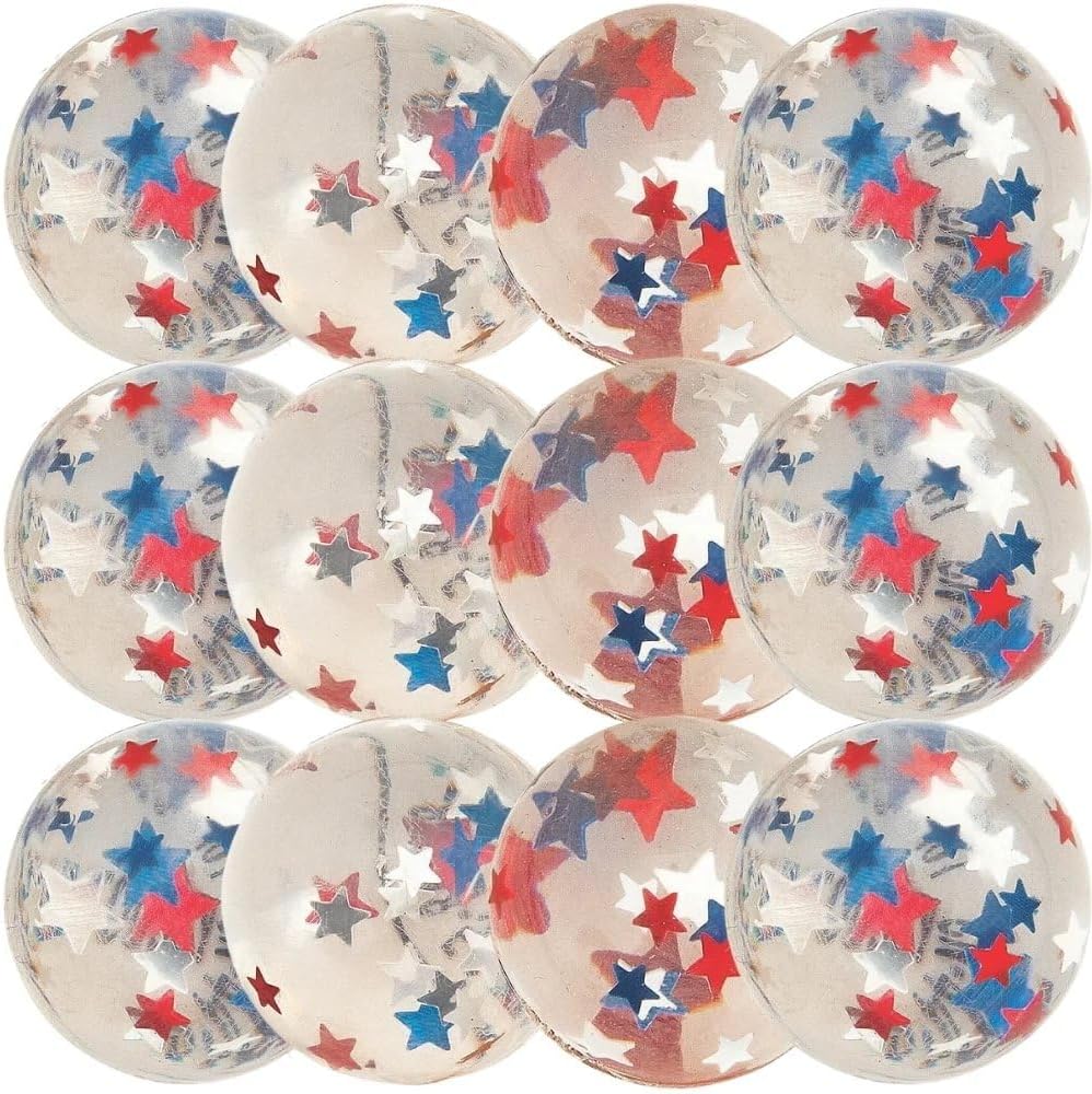 Fun Express Patriotic Clear Star Bouncy Balls - Toys - 12 Pieces