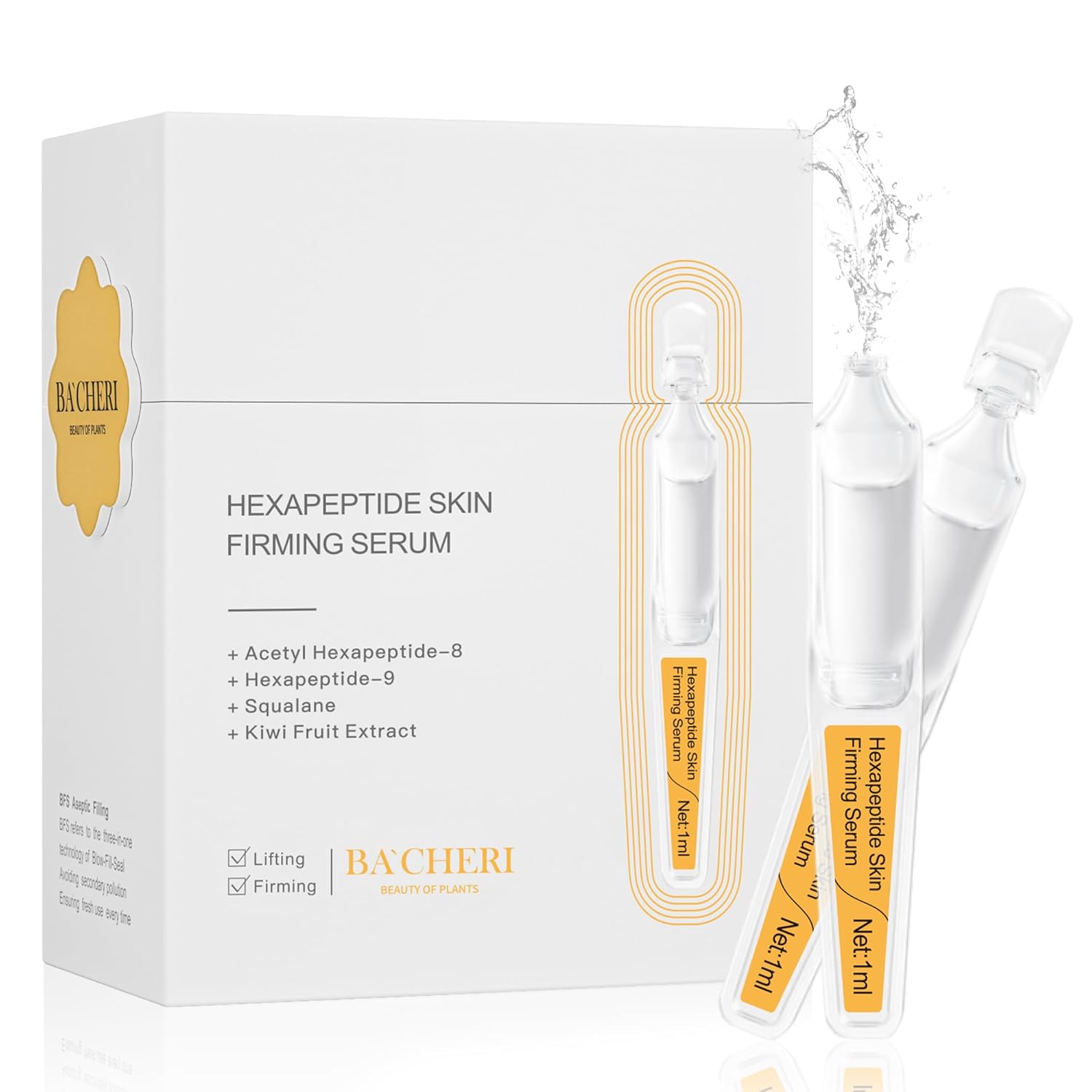 Skin Firming Serum with Acetyl Hexapeptide-8, Hexapeptide-9, Carnosine - Moisturizing, Hydrating and Antioxidant for Fine Lines, 30 Pcs/Box Ampoules