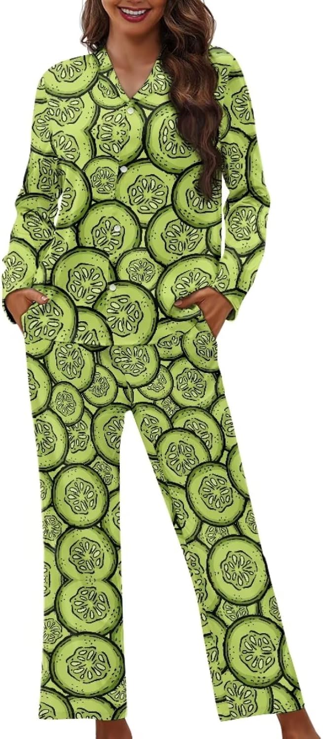 Funnydude Cute Print Pajamas for Women Set Fall Long Sleeve Pajamas Button down Pjs for PJs Party