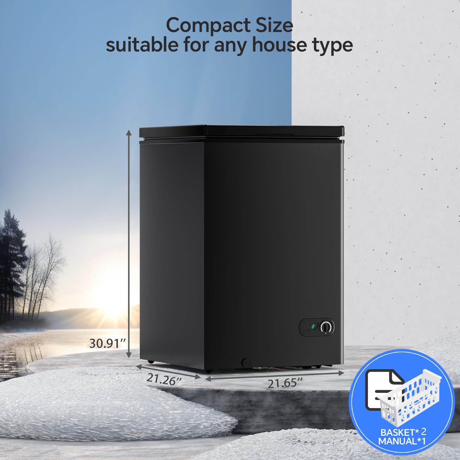 Kismile 3.5 Cubic Feet Chest Freezer With 2 Removable Baskets Free Standing Top Open Door Compact Deep Freezer With Adjustable Temperature For Home/Kitchen/Office/Bar (3.5 Cubic Feet, Black) on Fridge.com - View 6