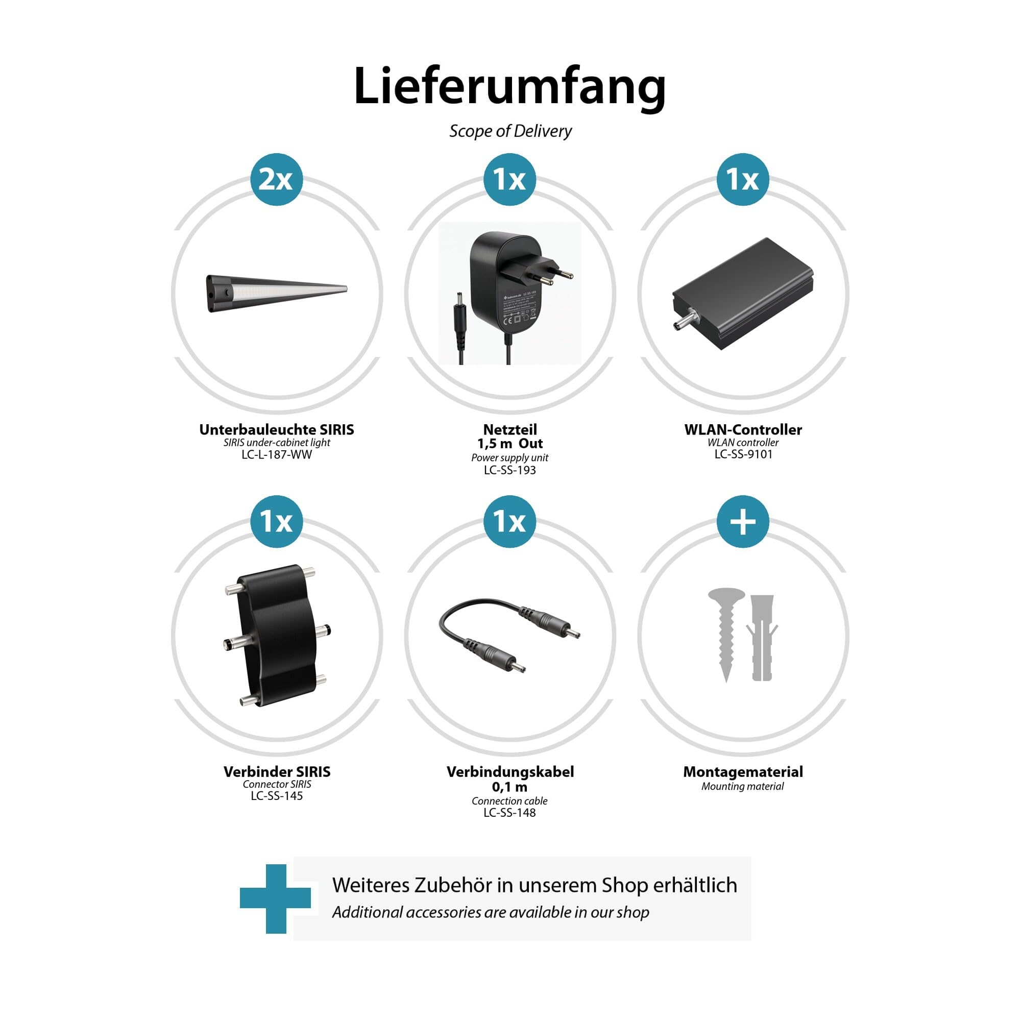 ledscom.de Smarte LED Unterbau-Leuchte SIRIS schwarz matt, WLAN-Controller flach, Smart-Home, Alexa-fähig je 90cm, je 963lm, warmweiß, 2er Set