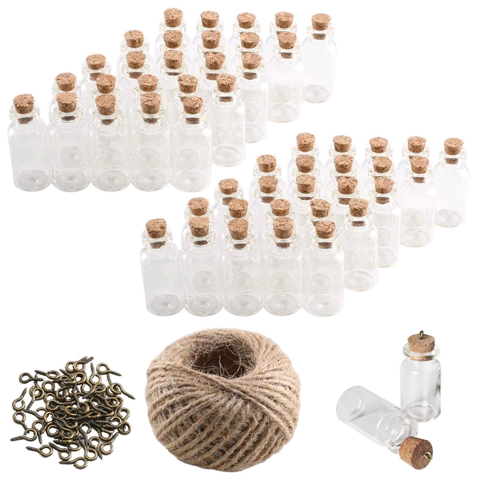AILANDA 50Pcs Small Glass Bottles with Cork Lids, 5ml Clear Mini Glass Bottles Empty Spell Jars with String Tiny Wishing Bottles for Weddings Birthday Party Favours DIY Crafts Storage Accessories
