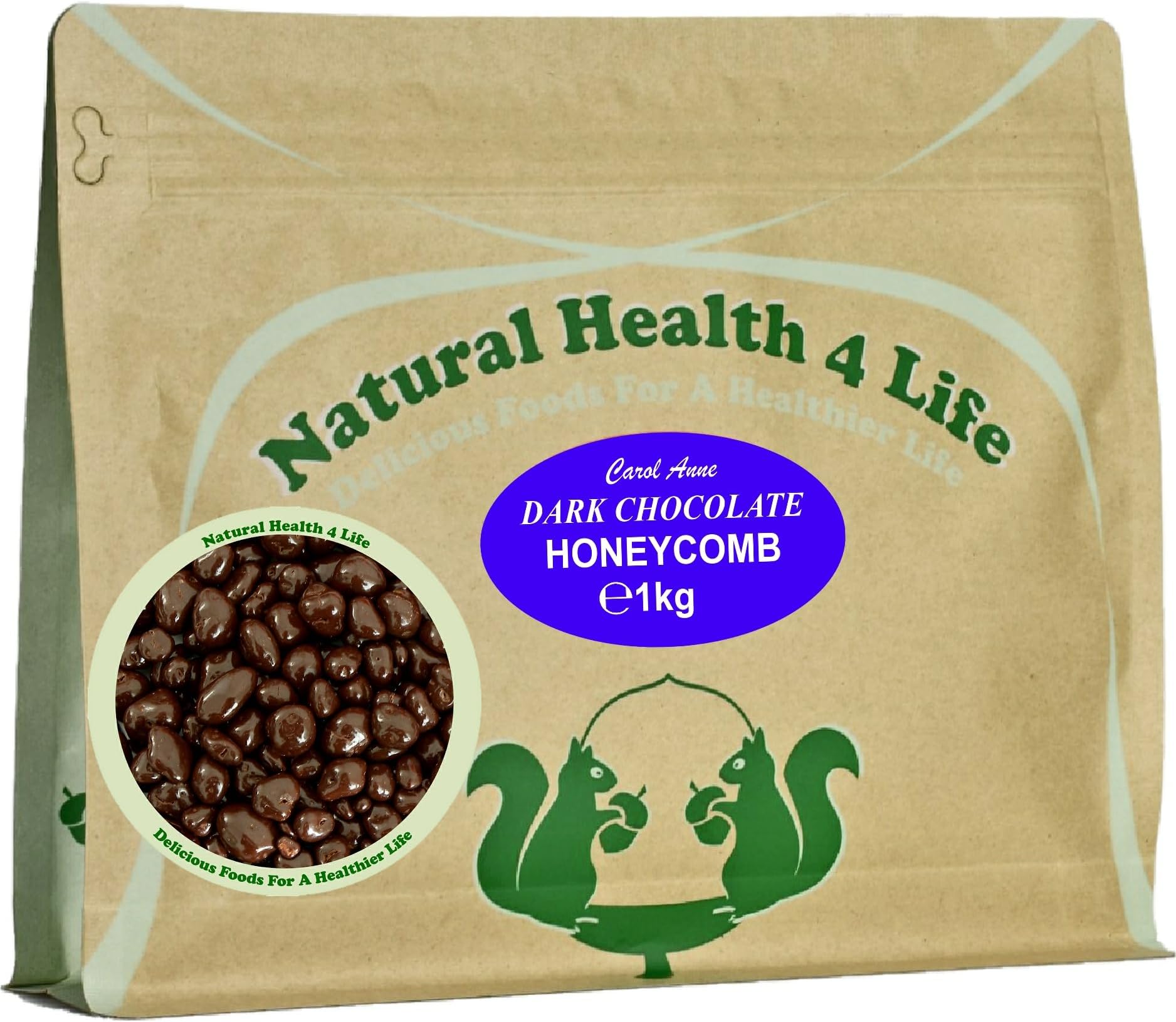 Natural Health 4 Life Carol Anne Confectionery Dark Chocolate Honeycomb 1 kg in Resealable Pouch (1 Pouch)
