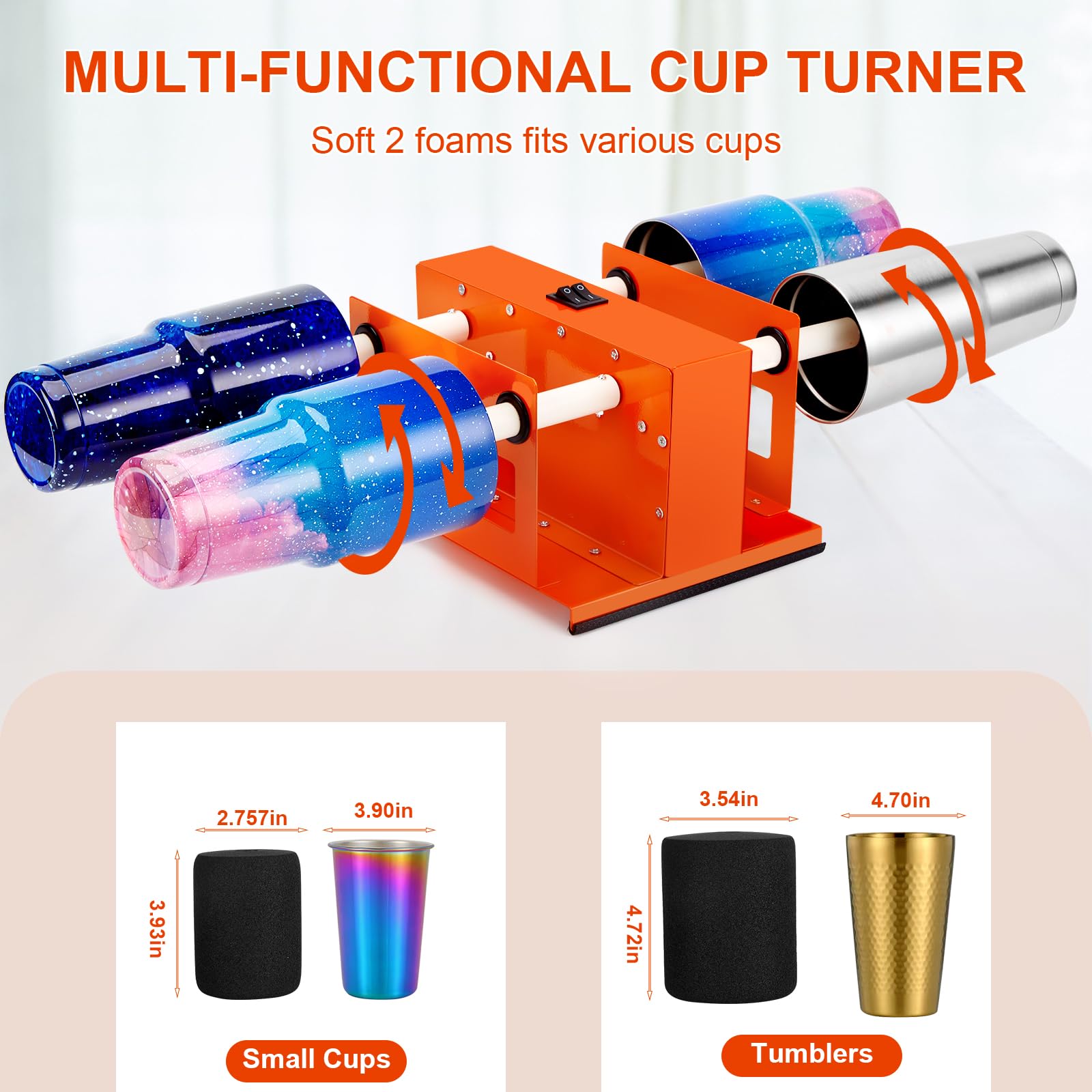 Lot de 4 Cup Turner Tumbler Kit - Retourneur de gobelets à double interrupteur, ensemble complet d'accessoires, mousse réglable, silencieux et efficace, Pour machine à laver à paillettes