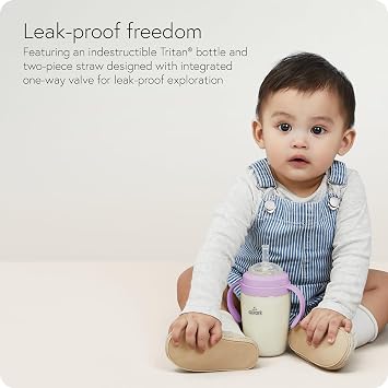 Quark BuubiBottle Sip Toddler Sippy Cup with Handles & Straw Transition Sippy Cups for Baby - Easy-Clean Wide Mouth Opening, Dishwasher Safe - BPA-Free, PVC-Free, Toxin-Free - 8 Oz, Purple