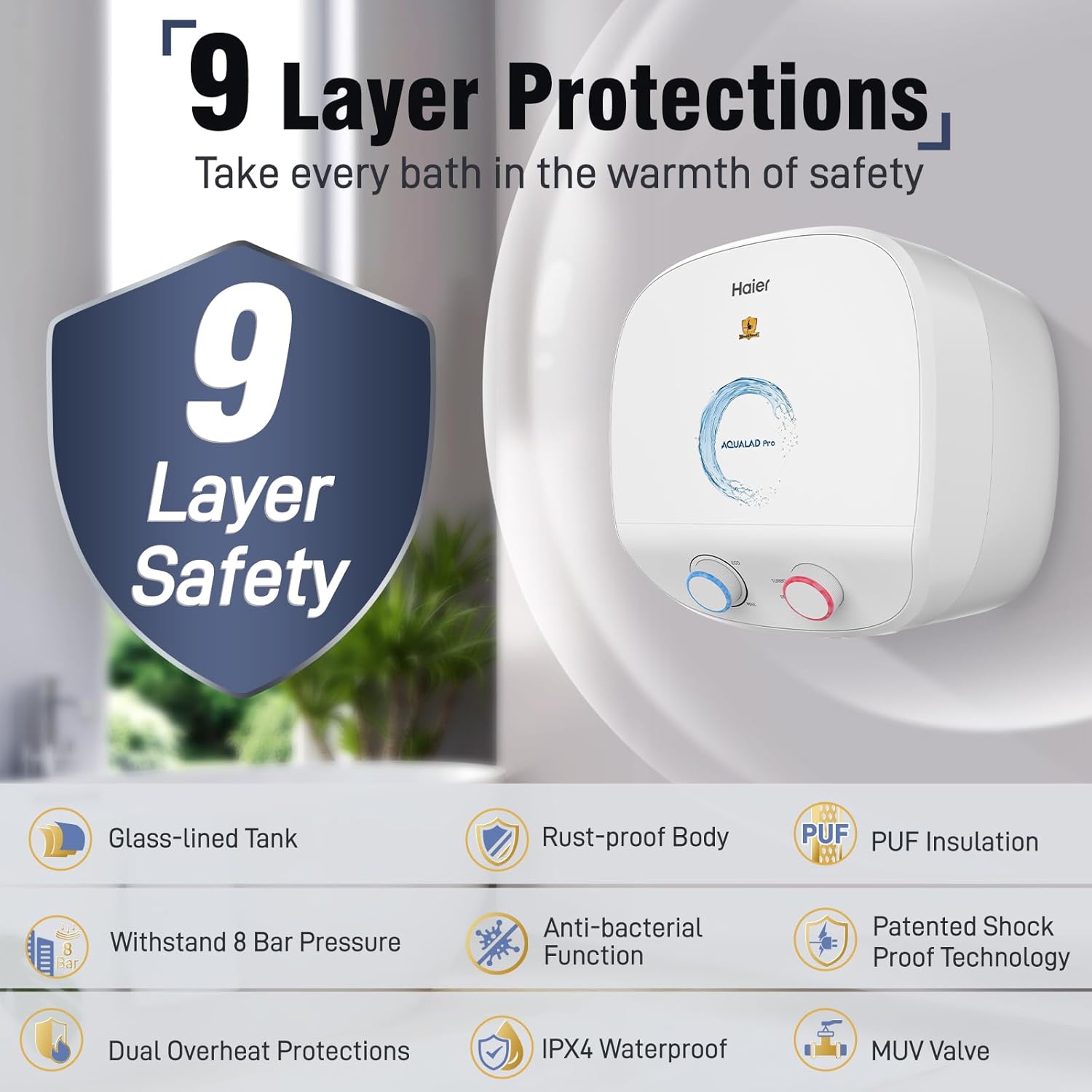 Haier Aqualad Pro Geyser 25 Litre 5 Star 1-3KW Adjustable Storage Water Geyser |Free Installation&Flexi Pipe| Warranty 10 Yr on Tank |Dual Control Knob |Shockproof Tech |Glassline Tank |9-Level Safety 36 71b6+yvZ2IL. SL1500