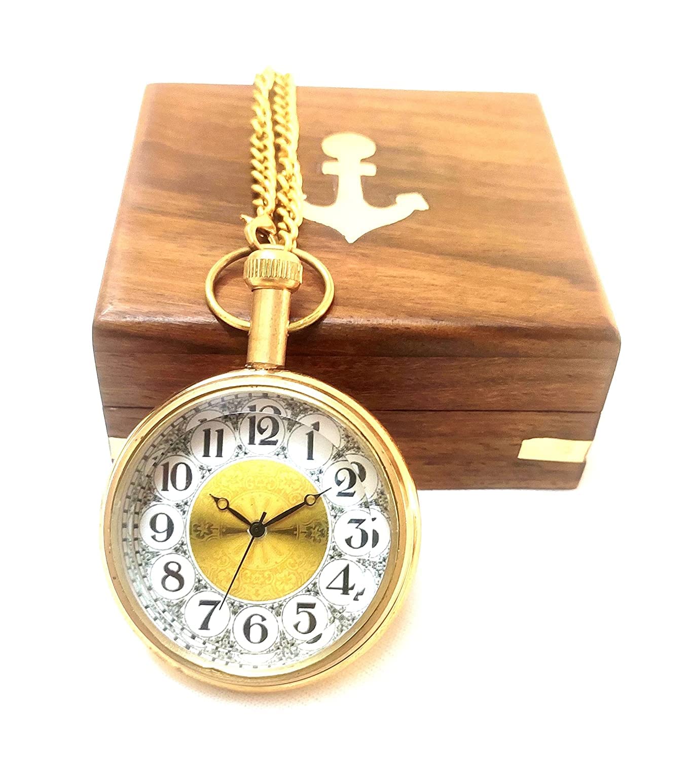 ORFORX Antique Style Brass Pocket Watch with Chain and sheesham Wood Box