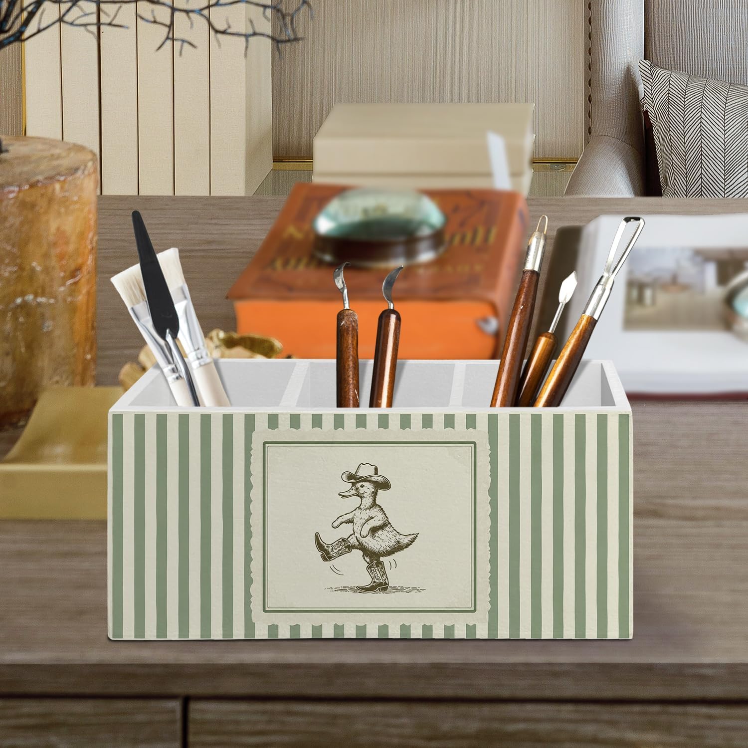 Western Cowboy Duck Nursery Pen Pencil Holder for Desk Accessories image 2