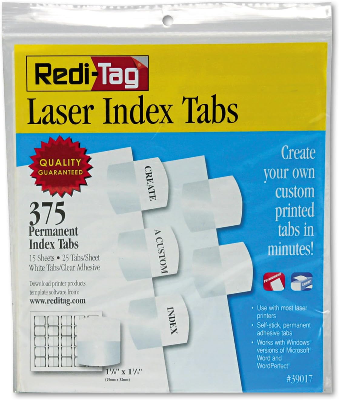 RediTag 39017 Laser Printable Index Tabs 1 1/8 x 1 1/4
