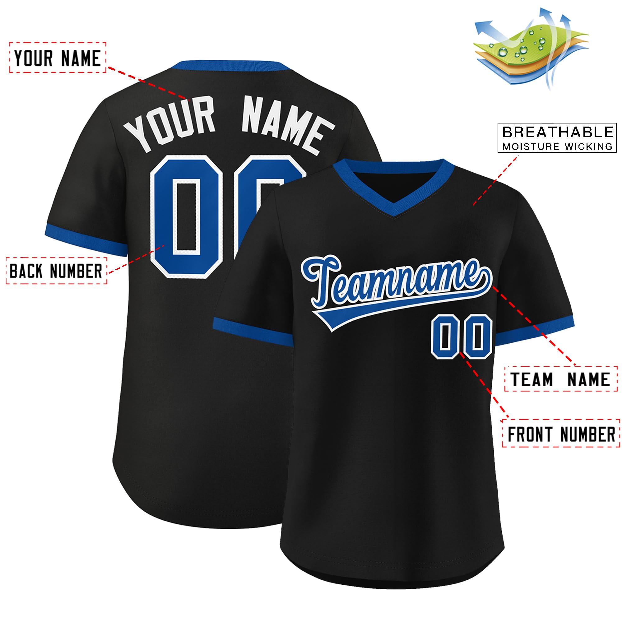 Custom V-Neck Baseball Jersey Stitched Personalized Baseball Shirt Sports Uniform for Men Women Boy