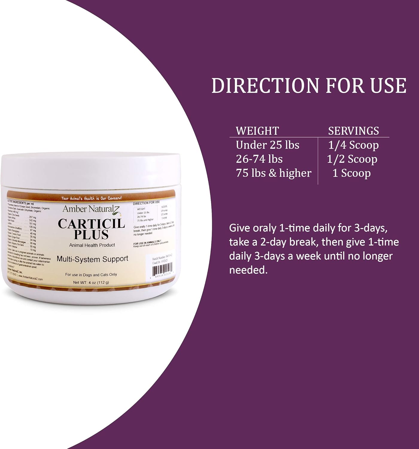 Amber NaturalZ - CARTICIL Plus - Multi-System Support - for Dogz & Catz - 4 Ounce