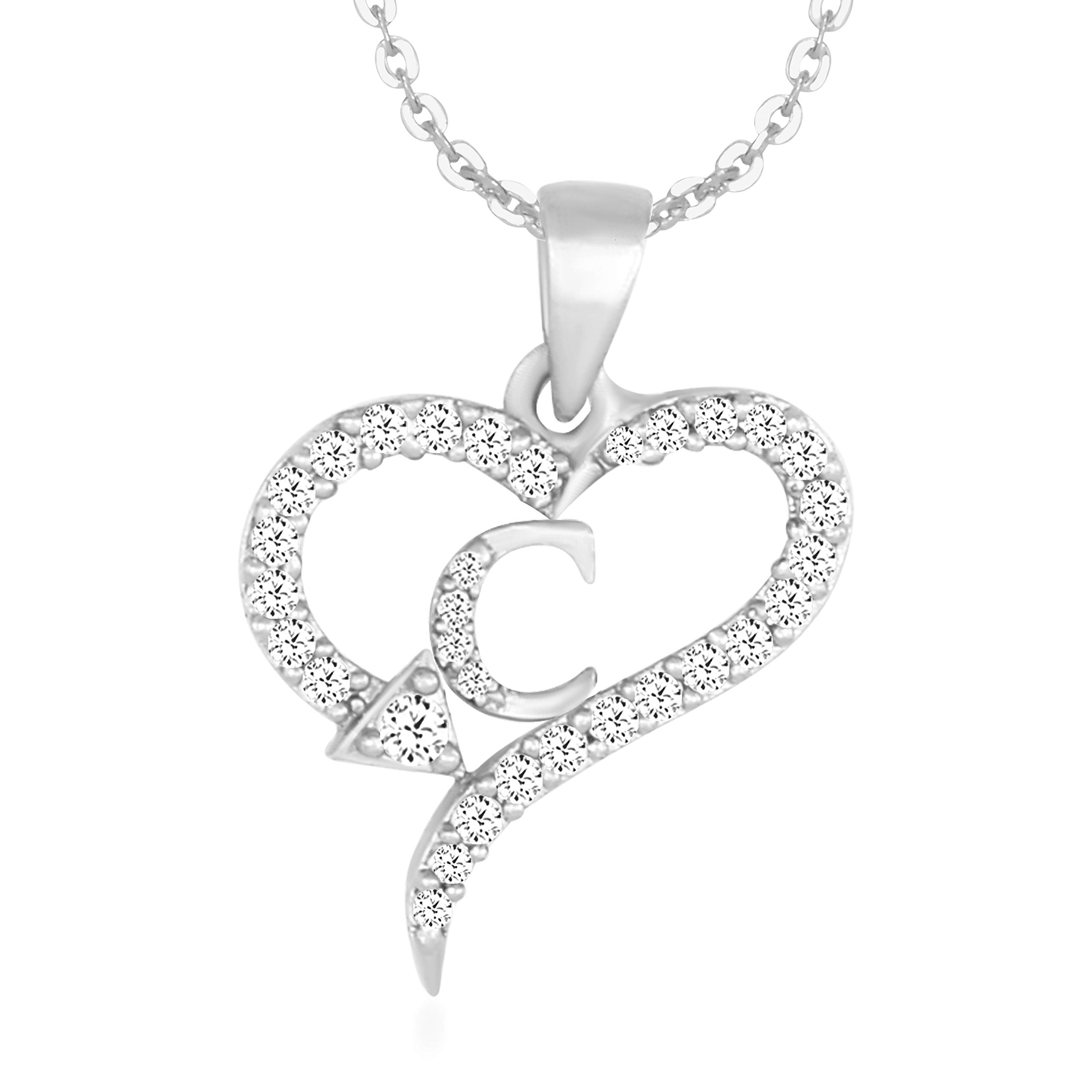 Spade shape C Letter Fashion Jewellery Valentine Gift Alphabet Heart Chain Necklace pendant for girls women men boys girlfriend Jewellery Gold-plated Cubic Zirconia Alloy Brass Pendant-image-44