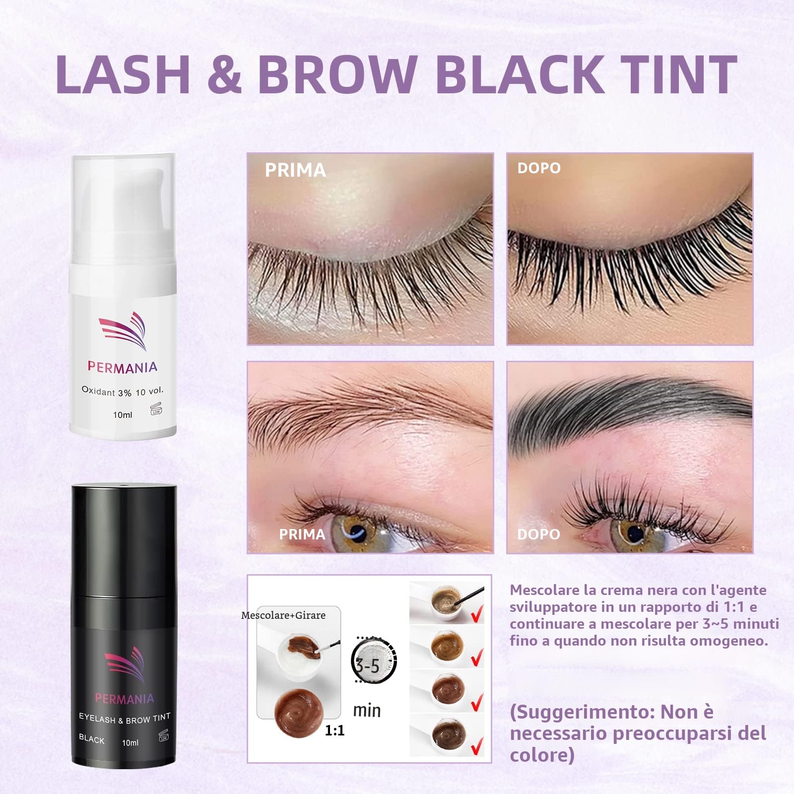 PERMANIA Kit Laminazione Ciglia con Tinta Nera 10 ml